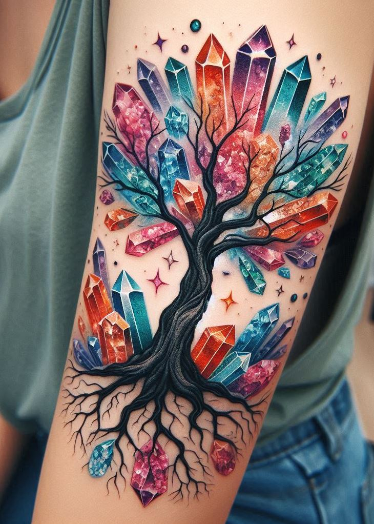 Let Crystal Tattoos transport you to the roots of the Crystal-Enchanted Tree, where every crystal is a spellbinding story waiting to be told.