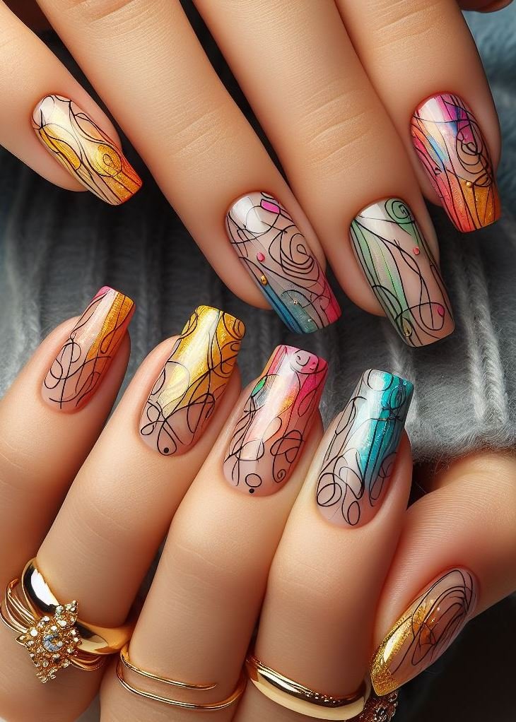 Abstract Nail Art: It's Not Just Random Splotches (We Promise!) | Pocoko Scribble Art Nails with a Twist Love the idea of Scribble Art Nails but crave a more subtle look? Opt for the minimalist magic twist! Use a single, bold color to create delicate squiggles and lines on a neutral base coat. It adds a touch of whimsy and personality without overwhelming your fingertips.