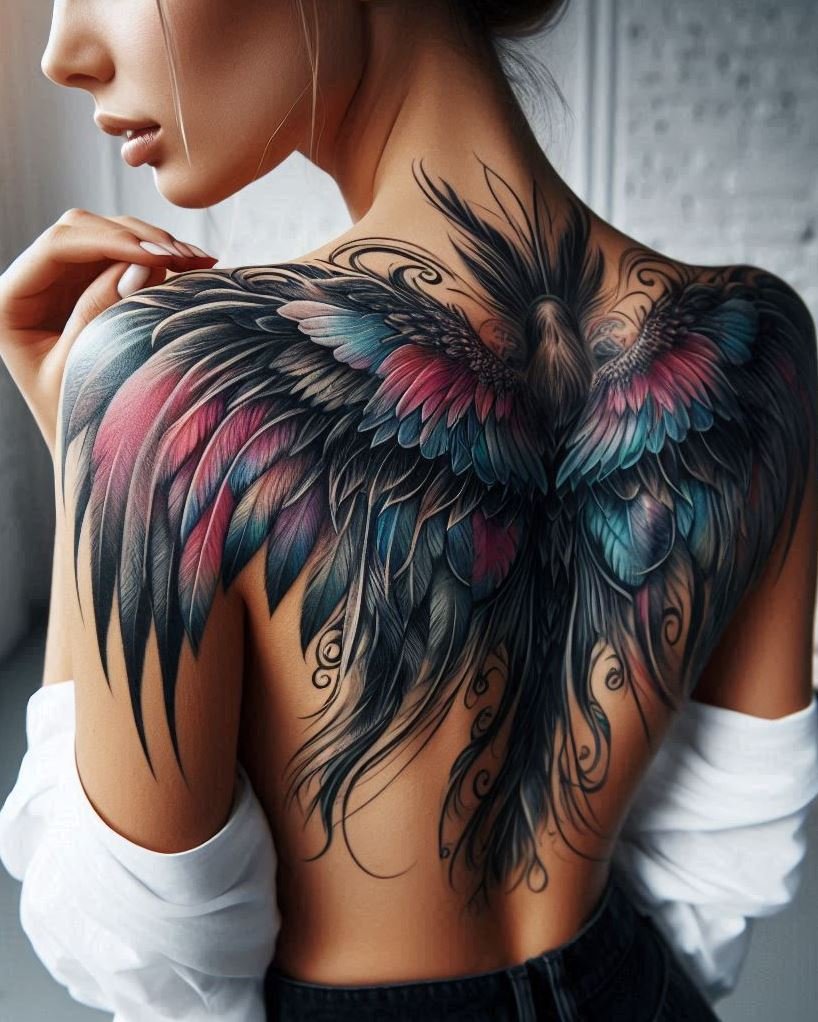 A pair of magnificent angel wings, their feathers meticulously detailed, unfurl across your back. This powerful tattoo embodies protection, unwavering faith, and a connection to the divine. The expansive wings symbolize the ever-present guidance of your guardian angel, a constant source of strength and solace.