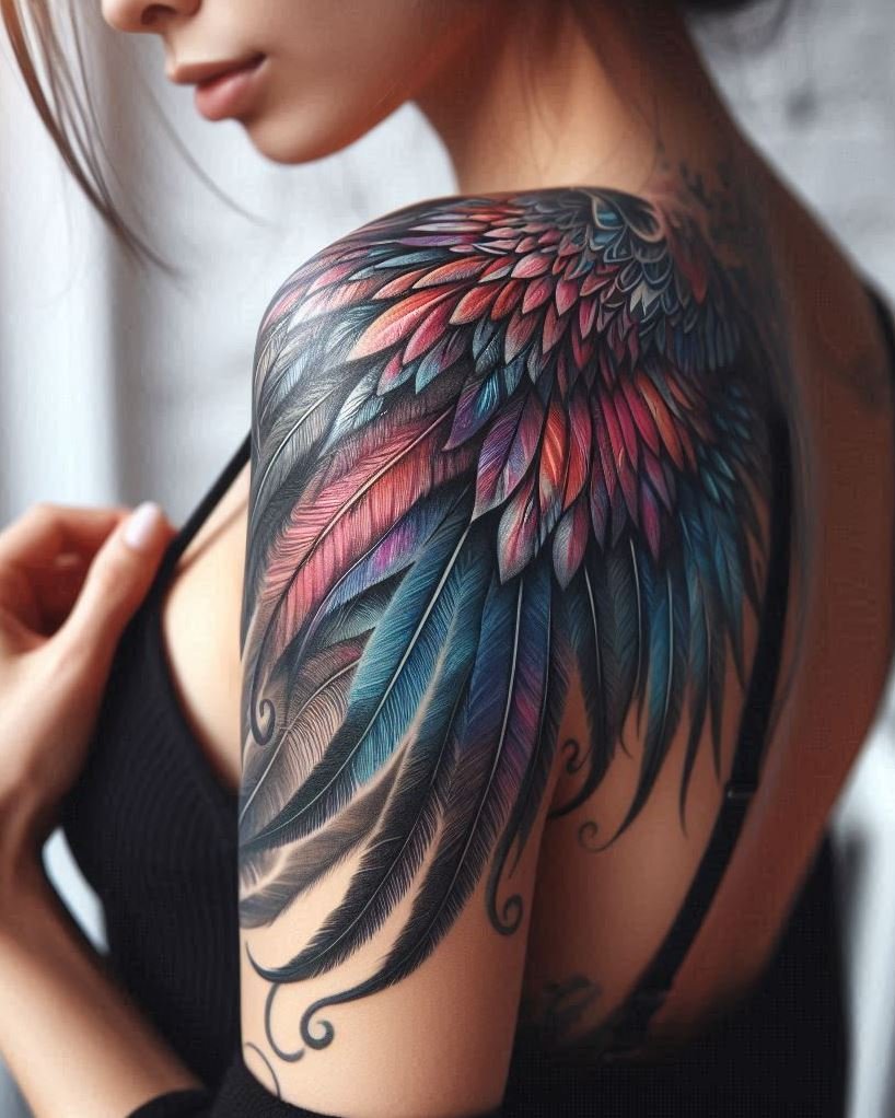 A pair of majestic angel wings unfurl across your arm, their feathers rendered in stunning detail. This powerful tattoo symbolizes protection, faith, and a connection to the divine, with the expansive wings representing the ever-present presence of your guardian angel.