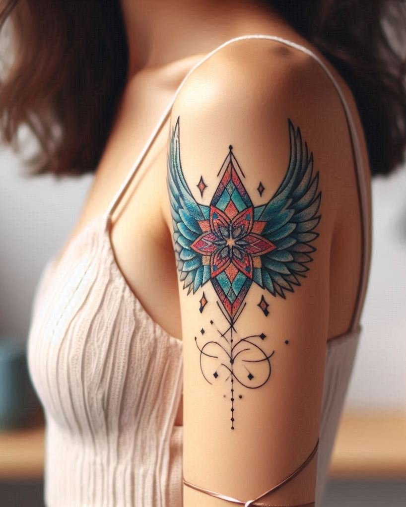 Guardian's Grace: Seek protection and guidance with a beautiful angel wing tattoo on your arm. The feathers, detailed or wispy, symbolize a watchful presence and unwavering faith.