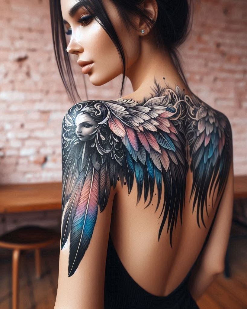 Warrior's Spirit: Strength and Unwavering Faith: Express your inner strength and unwavering faith with a bold tattoo of majestic angel wings outstretched on your back. The detailed feathers, with a hint of weathered texture, symbolize courage, resilience, and the unwavering faith that carries you through life's battles.