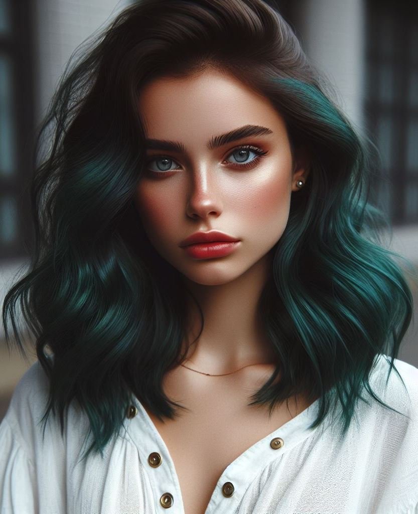 Mermaid Scales: Create a mesmerizing look with a green hair color that features shimmering green and blue highlights that resemble mermaid scales. Perfect for those who love the mythical creature aesthetic.