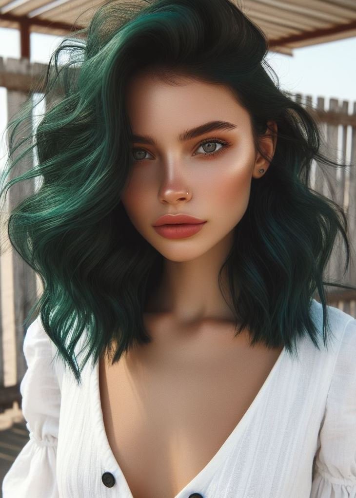 Forest Glow: Create a dimensional and captivating hairstyle with a blend of deep forest green and vibrant lime green highlights. This combination adds depth and a playful touch.