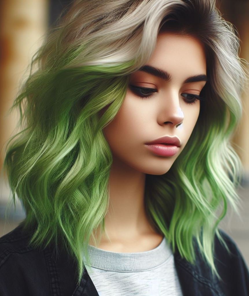 Mermaid Mane Magic: Dive into a mesmerizing mermaid mane with a combination of teal green hair and interwoven strands of shimmering silver. This playful mix of colors adds depth and dimension, creating a truly captivating mermaid-inspired look.