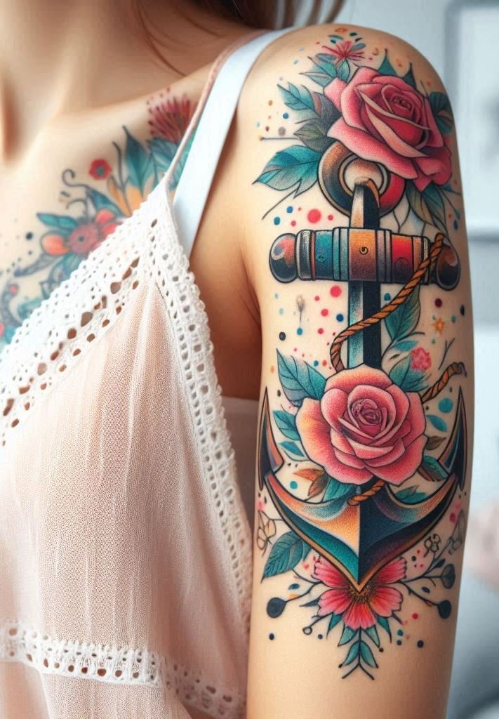 Blossoming Anchors: A Sea of Beauty 🌷⚓️ Picture an anchor blooming into a bouquet. Each petal represents hope, resilience, and the promise of brighter days. A tattoo that whispers, “I’m anchored, yet I flourish."