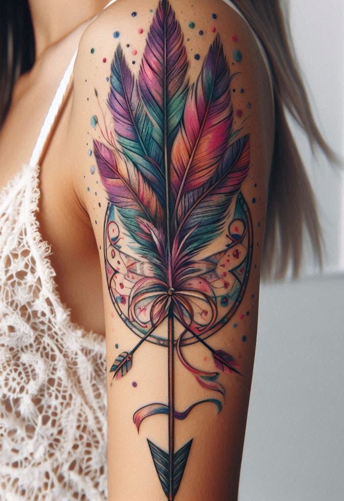 Ribboned Arrows: Tied to Destiny 🎀⚡️ Picture ribbons gracefully entwined around arrows—the perfect fusion of elegance and strength. Wear this tattoo as a reminder that your path is beautifully woven.