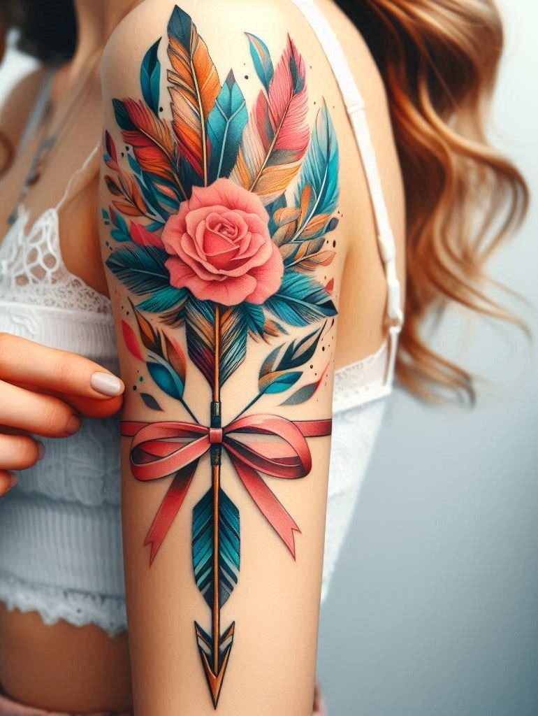 Inked Resilience: Arrow & Feathers 🖋️🦅 An arrow piercing through feathers signifies determination and courage. It’s like saying, “I’ll soar, but I won’t lose my direction.” A powerful statement!