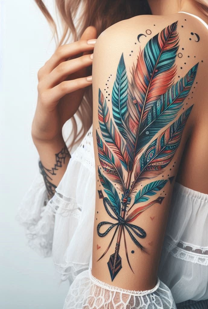 Flight Path: Arrows & Feathers 🌬️🦢 Arrows become wings when paired with feathers. This tattoo whispers, “I’ll fly toward my dreams, guided by intuition and courage.” A beautiful journey awaits.