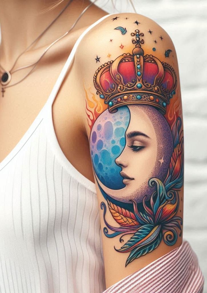 Lunar Royalty: 🌙👑 A celestial crown adorned with crescent moons—because every woman deserves to rule her own universe. Shine bright, ink your power!
