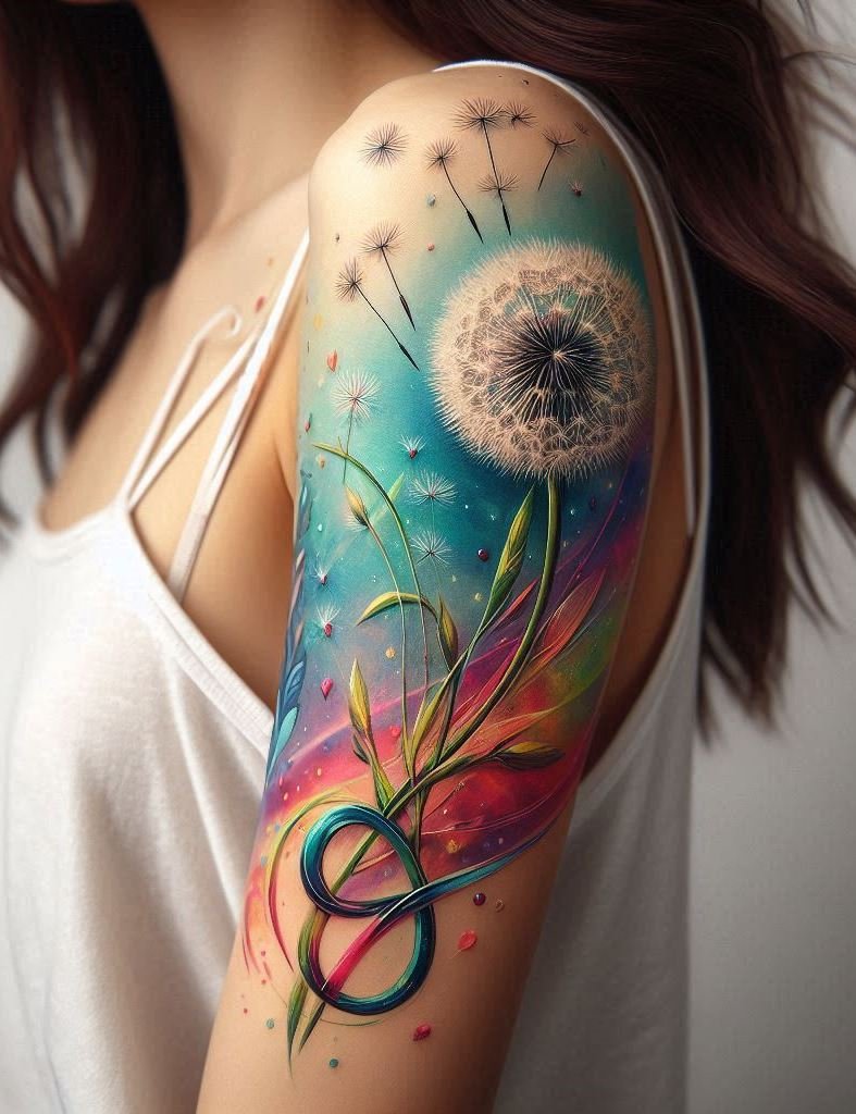 Embrace infinity with a delicate dandelion tattoo—the perfect blend of hope and eternity.