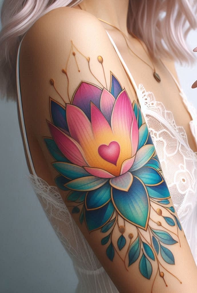 Blue lotus, blue heart – a spiritual fusion! Consider a back tattoo to show off your ink when you want to, or cover up when needed. 🌊