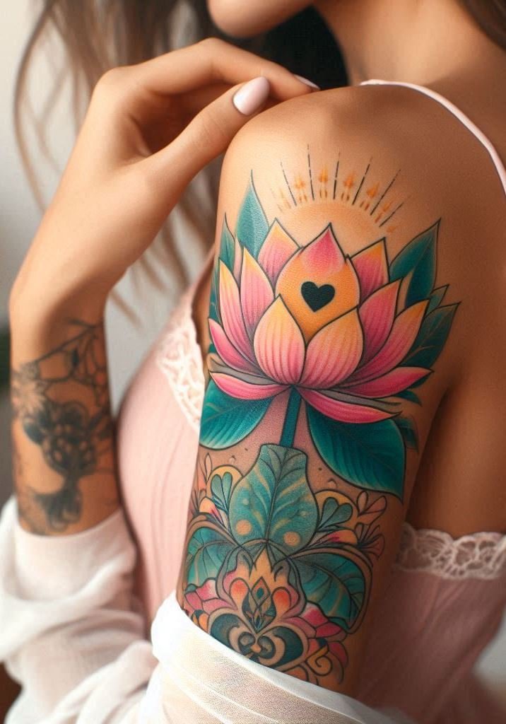 Inner forearm? Less painful. Outer forearm? Perfect for long, narrow designs. A lotus and heart combo here? Absolutely stunning! 💕