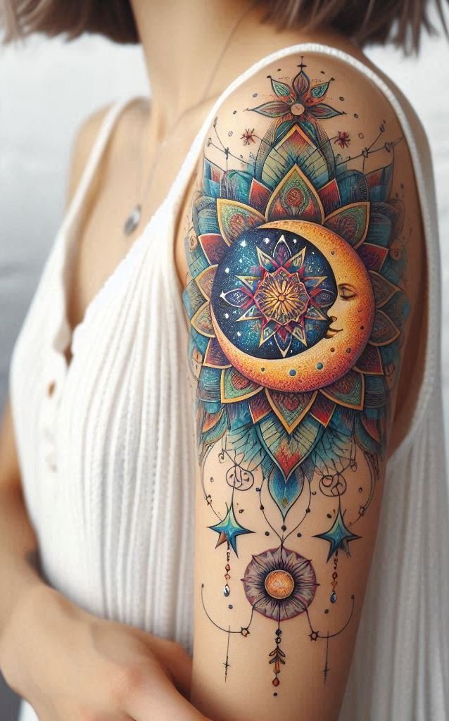 Mandala moon phases – a celestial dance etched on your skin. From new moon to full moon, embrace the cycles of life and ink them beautifully! 🌑🌕