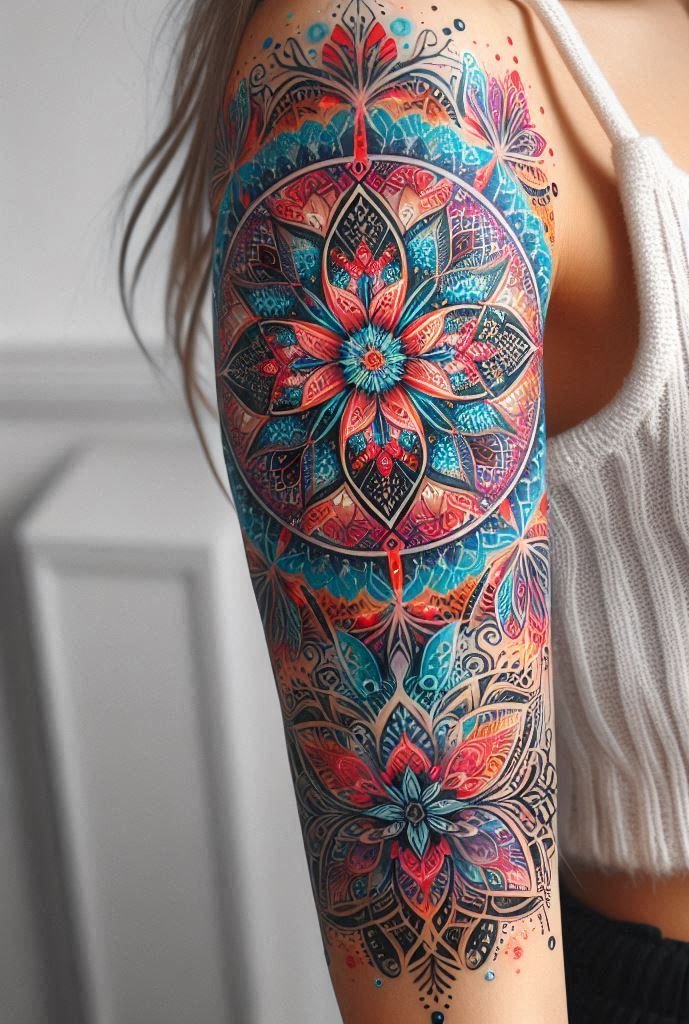 Winter’s embrace, inked in mandala snowflakes. Let your arm be a canvas for the universe’s delicate artistry.