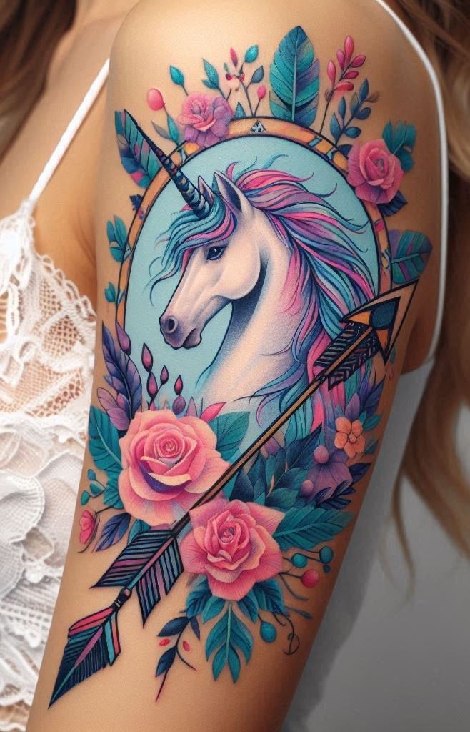 Whimsical Ride: A girl riding her unicorn through a garden of blossoms—capturing strength, grace, and imagination. 🌺🐎