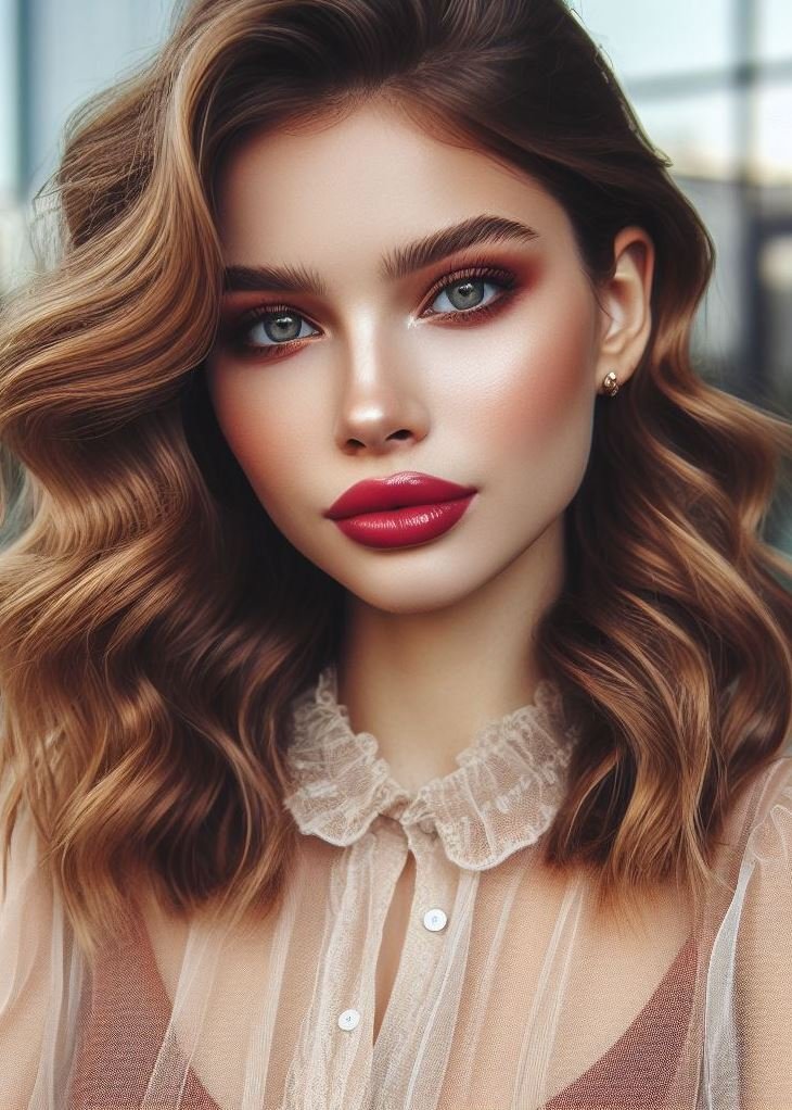 Bold history, modern twist! Vermilion lips make a powerful statement with a touch of timeless intrigue.