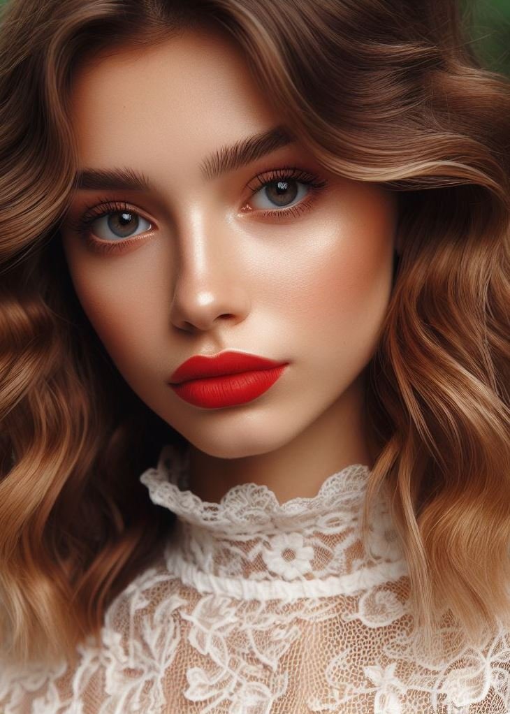 Modern Muse. Terracotta red lips offer a unique blend of boldness and earthiness for a truly unforgettable look.