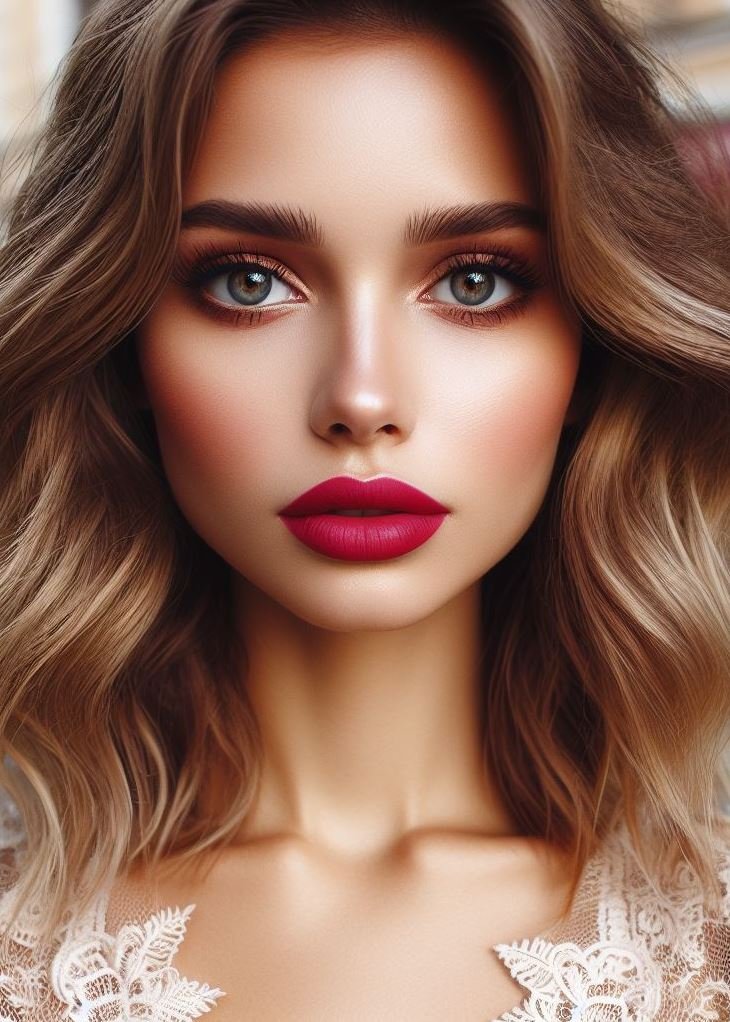 Kiss of Sunshine. Tangerine red lips offer a vibrant pop of color for a playful and youthful look.