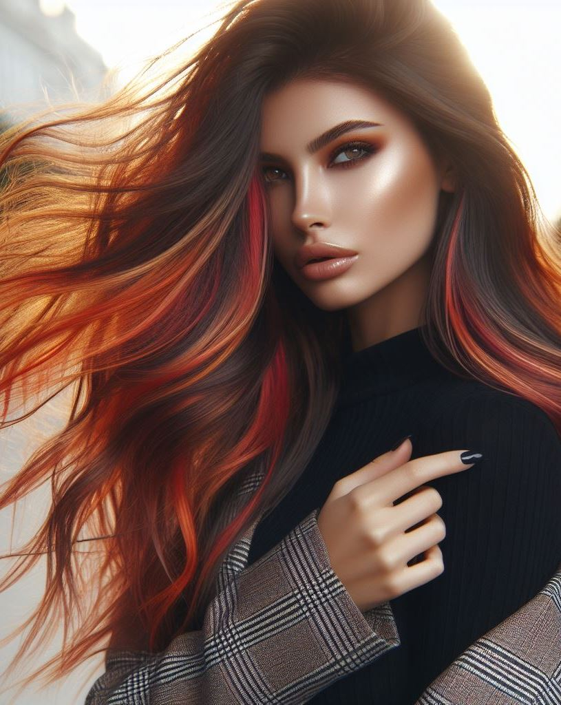 Golden Ember Glow: Turn heads with this fiery blend of red, orange, and yellow. It’s like capturing the sunset in your hair—bold, warm, and utterly mesmerizing. 🌅✨