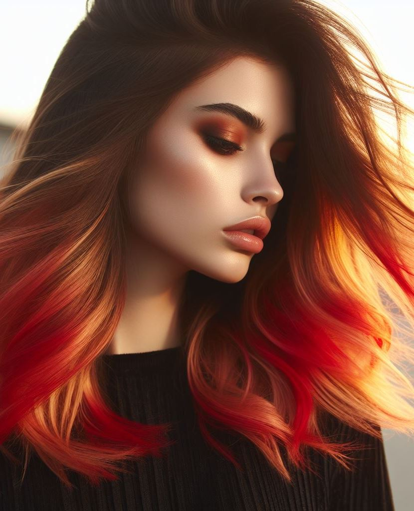 Amber Afterglow: Picture your strands kissed by the sun. This blend of coppery red and golden yellow creates warmth and radiance—a sunset in every strand.