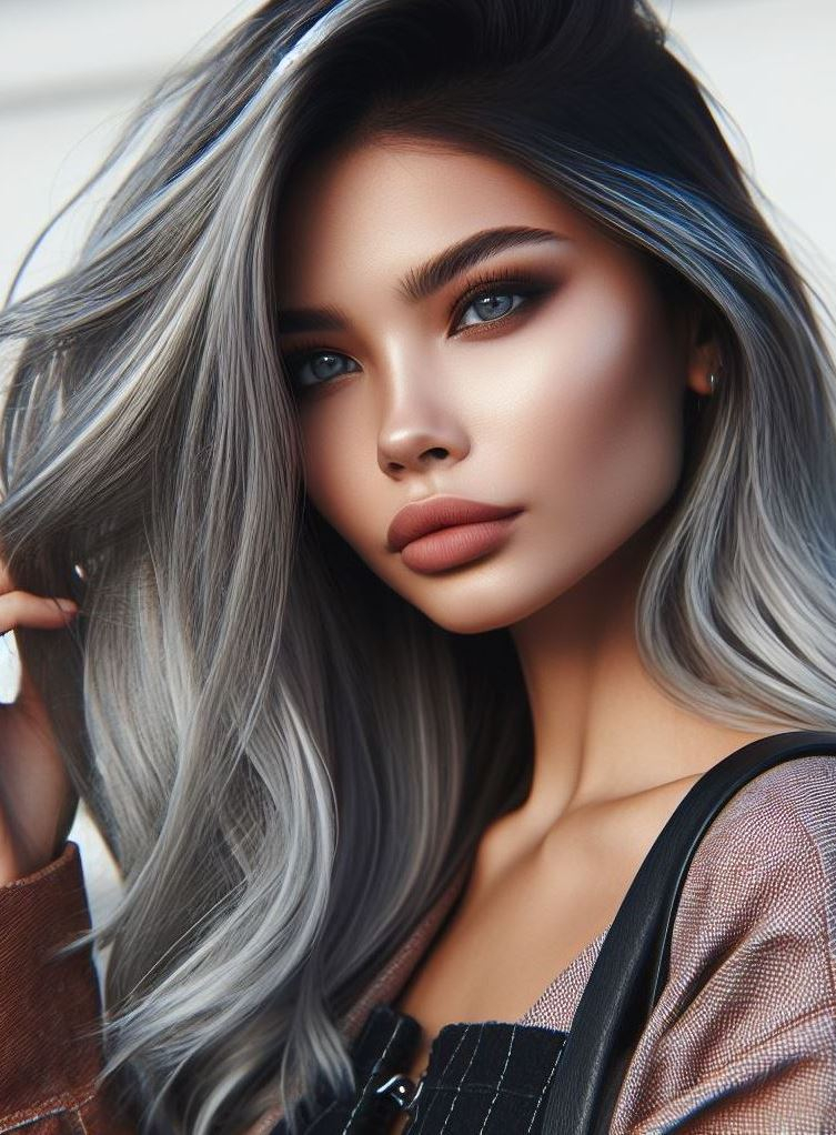 Moonlit Mirage: Imagine your hair kissed by moonbeams. Ash gray intertwines with delicate silver streaks, creating an ethereal look that’s both mysterious and captivating.