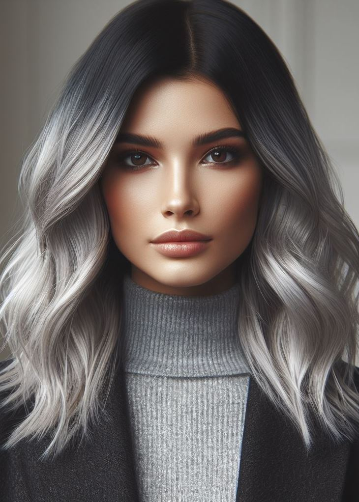 Sleek Steel Symphony: Channel your inner silver siren. These glossy strands blend seamlessly from ash to silver, like a harmonious melody played on a steel guitar.