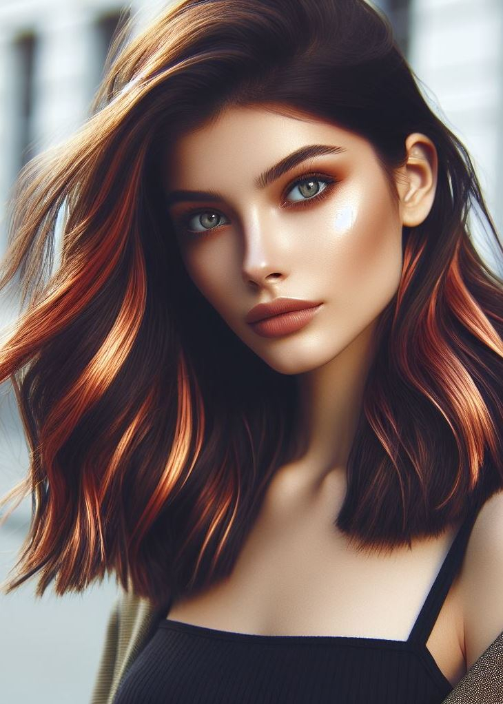 Copper Comet Trail: Your hair becomes a celestial phenomenon. The bright copper base is streaked with golden comet trails, leaving stardust in your wake.