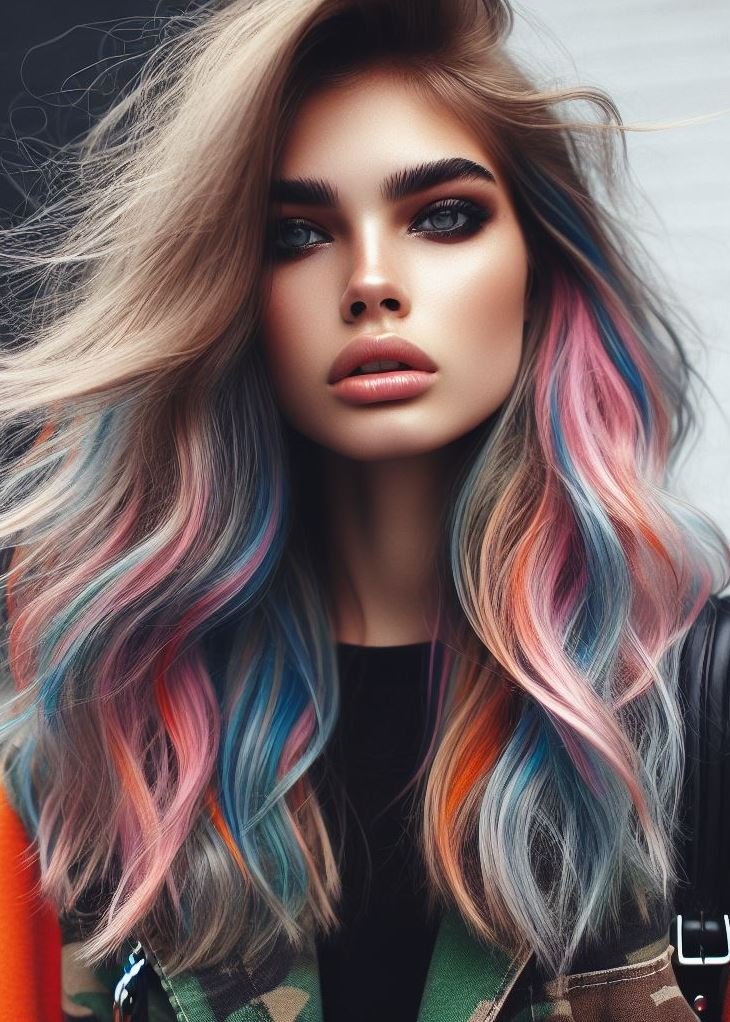 Hair Color Trends: Brassy Brunettes Beware! Cool Tones are Here | Pocoko “Holographic Kaleidoscope”: Your hair becomes a living kaleidoscope with holographic hues. It’s like having a mini disco party on your head—each strand reflecting a different shade. Shine on, you dazzling gem!