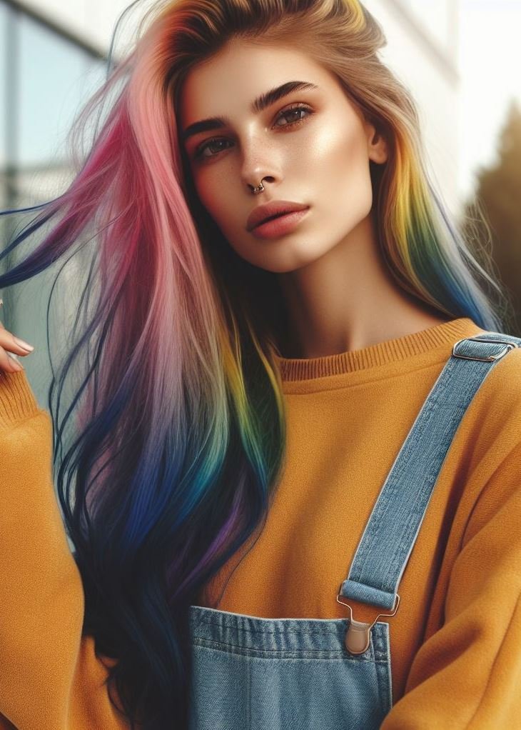 Hair Color Trends: Brassy Brunettes Beware! Cool Tones are Here | Pocoko “Sunset Ombre Mirage”: As the sun sets, your hair transforms—a gradient of fiery reds, oranges, and purples. Braided or loose, it’s a mirage of warmth and wonder.