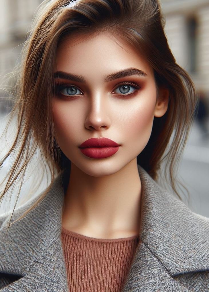 Channel your inner vintage vixen! Burgundy lips add a touch of retro elegance to your look.