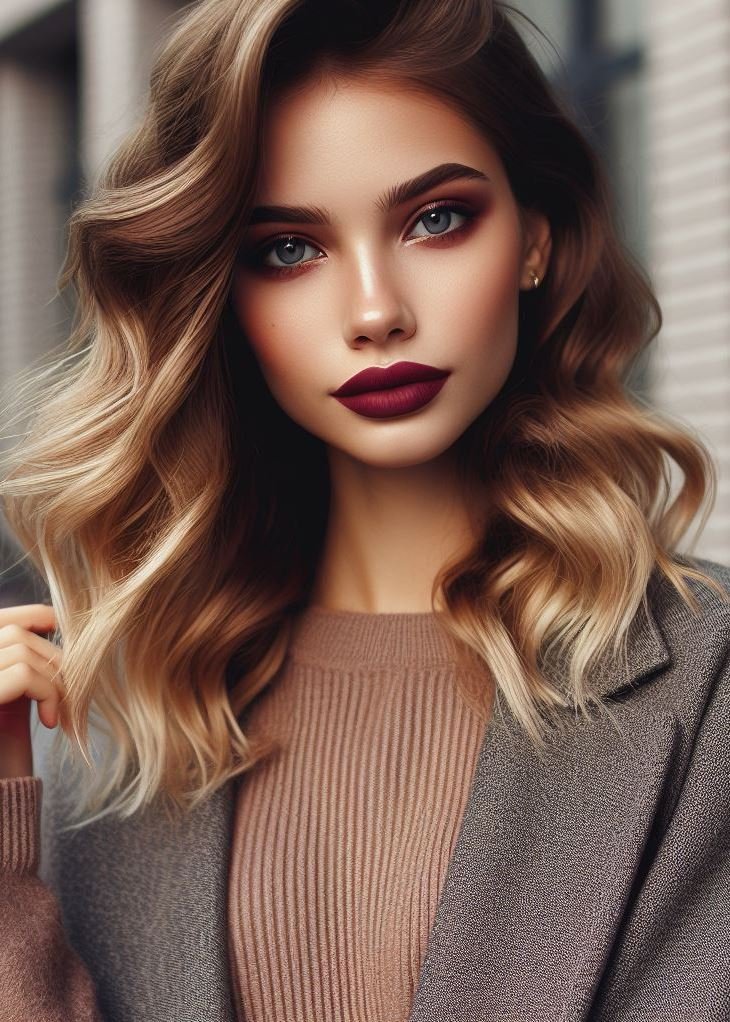 Unleash your inner siren. Maroon lips ignite your look with a captivating, almost hypnotic allure.