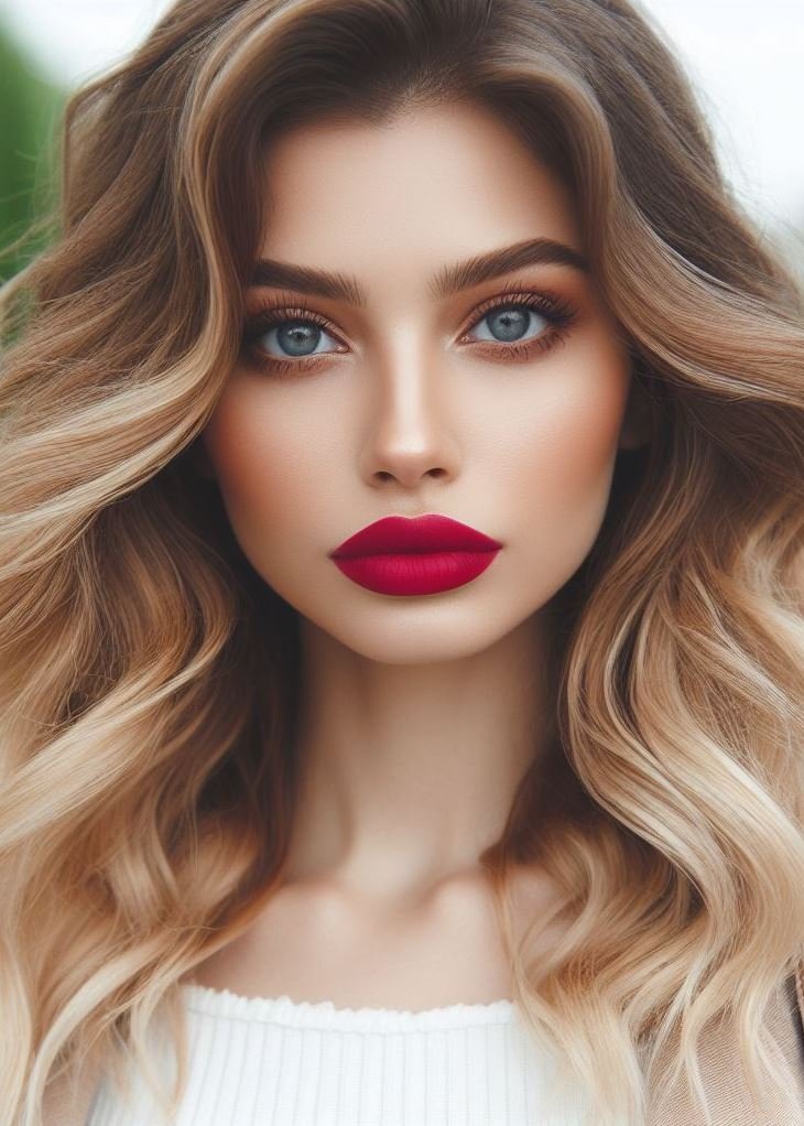 Minimal makeup, maximum impact! Let your cherry red lips be the star of the show for a youthful look.
