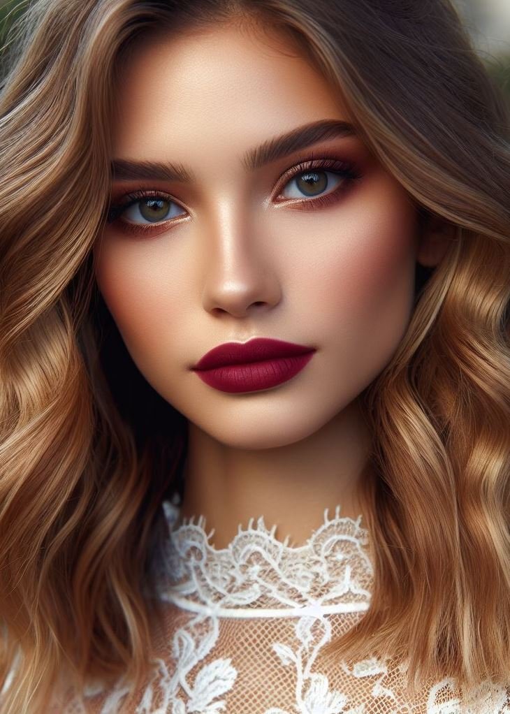 Earthy elegance redefined. Brick red lips offer a sophisticated touch of warmth and dimension.