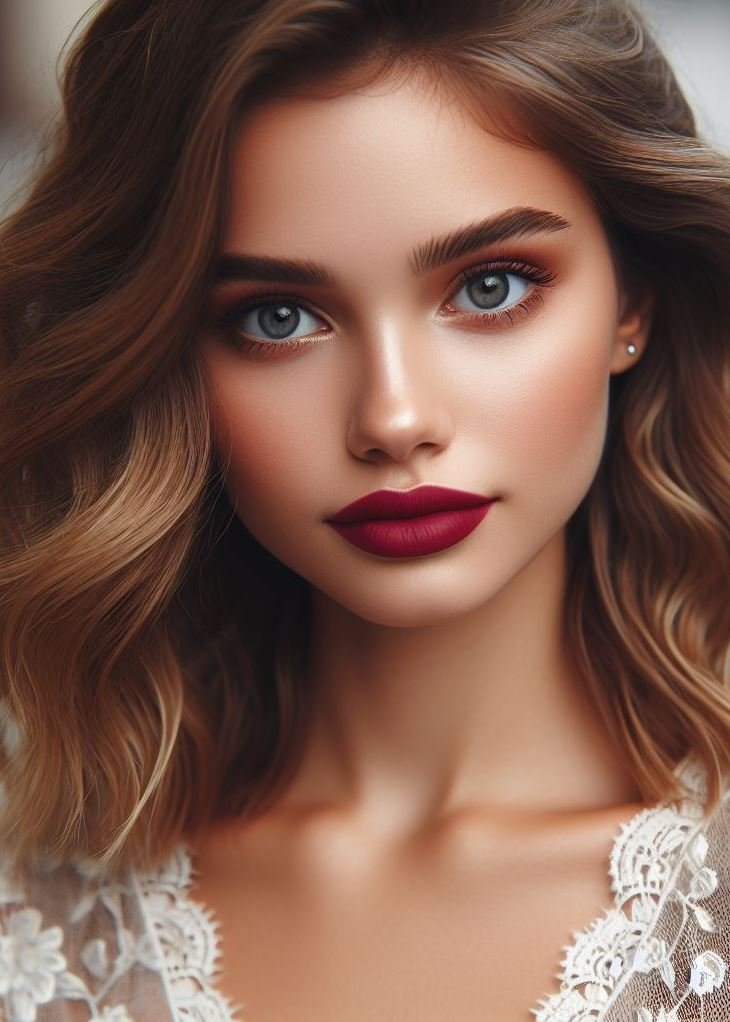 Embrace the fall vibes! Brick red lips add a touch of autumnal elegance to your look.