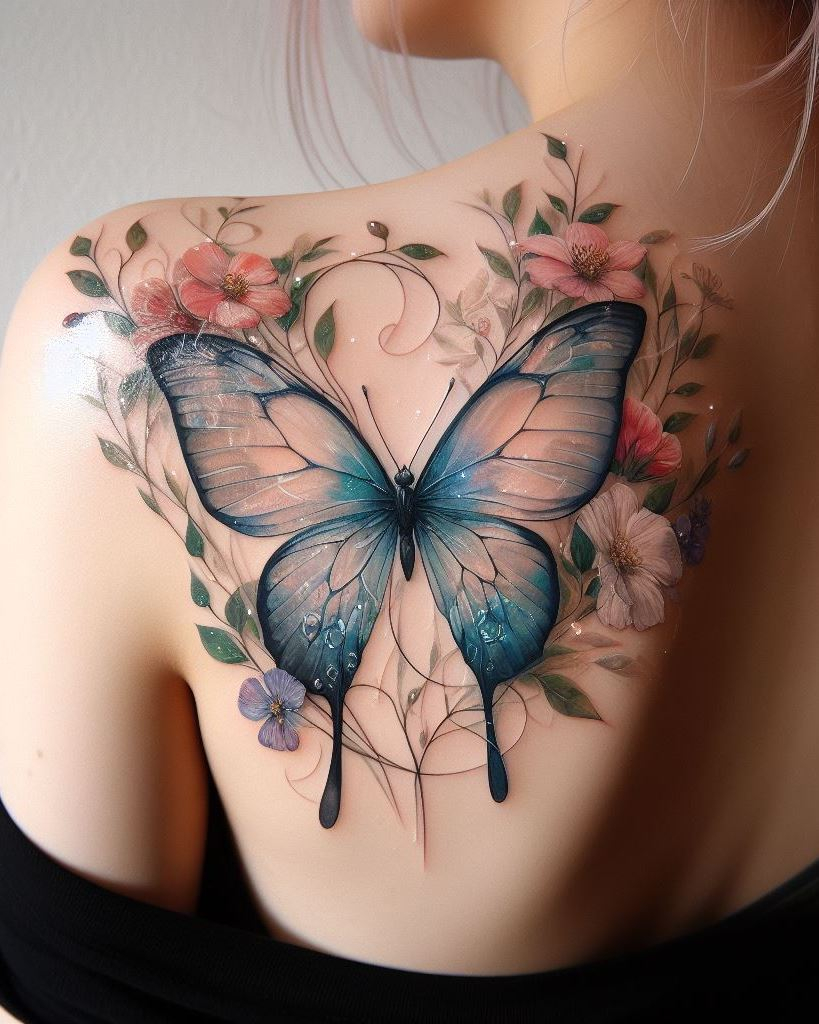 Let your back take flight with stunning butterfly tattoos. These elegant designs capture the essence of metamorphosis, making your ink as dynamic and beautiful as a butterfly in motion.