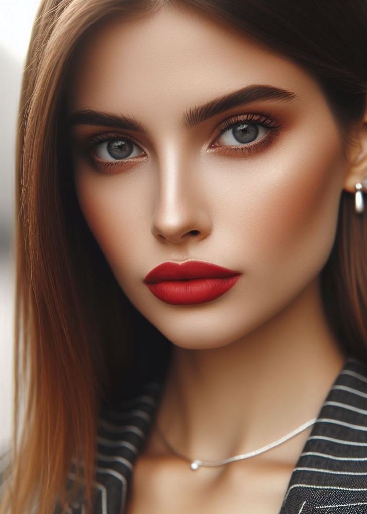 Not for the faint of heart! Bold carmine lips are a statement piece for those who crave a dramatic look.