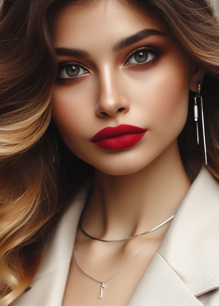 Embrace the shadows. Let carmine lips be the star of your smoky eye makeup for a truly mesmerizing look.