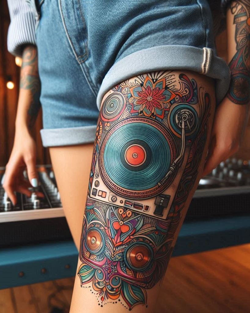 Ready to spin your passion into ink? These DJ disc mixer tattoos blend the rhythm of the beat with the art of body ink, creating a symphony on your skin. Perfect for those who live life on the decks!