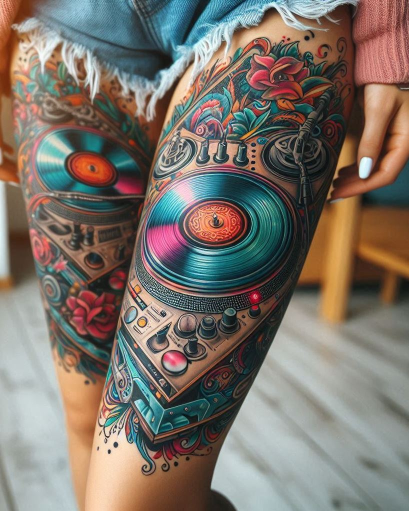 If music is your life, let DJ disc mixer tattoos be your permanent playlist. These designs are a nod to the heartbeat of the party, etched in ink for a lifetime. Spin your way into a unique tattoo story!