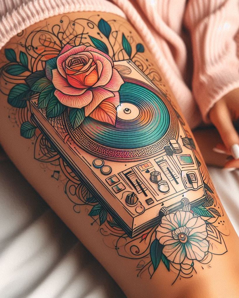 For those who feel the music deep in their veins, DJ disc mixer tattoos are a must. These designs capture the energy of the decks, turning your skin into a canvas of rhythm and beats. Spin your story in ink!