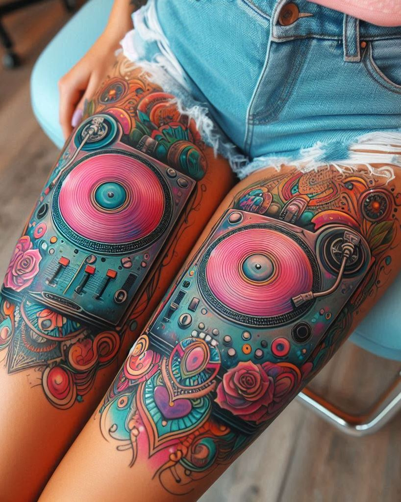 Tattoo your love for music with DJ disc mixer designs that turn your skin into a living turntable. These tattoos are perfect for DJs and music lovers alike, combining beats and body art in a beautiful harmony. Spin the ink and let the good times roll!