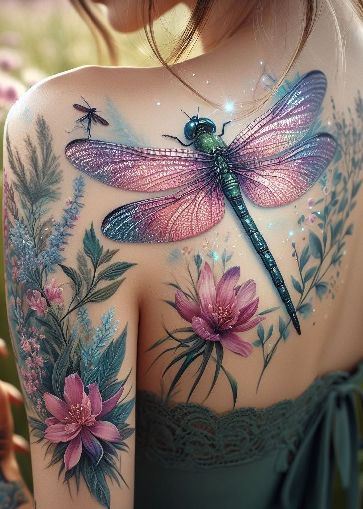 Elevate your ink game with dragonfly inspired shoulder and back tattoos. These designs are not just beautiful; they’re a testament to your journey of transformation and inner strength.