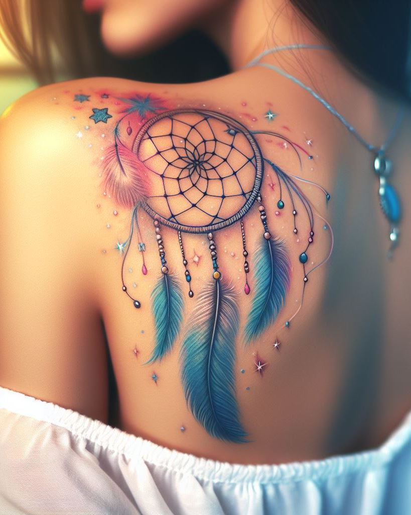 Carry a piece of dream magic with you with dreamcatcher tattoos on your shoulder and back. These intricate designs filter out the bad and let the good dreams shine.