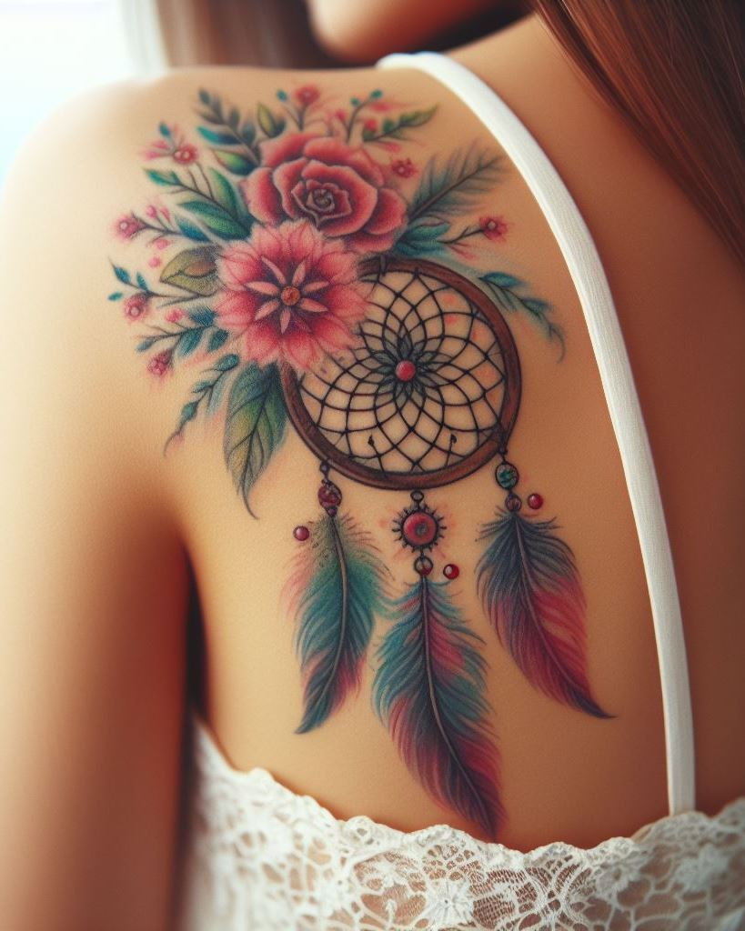 Guard your dreams and showcase your style with dreamcatcher inspired shoulder and back tattoos. Perfect for those who believe in the magic of a good night’s sleep.