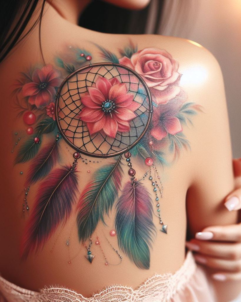 Dreamcatcher tattoos on your shoulder and back blend beauty and meaning perfectly. These designs are a guardian of your dreams, adding a mystical touch to your ink collection.