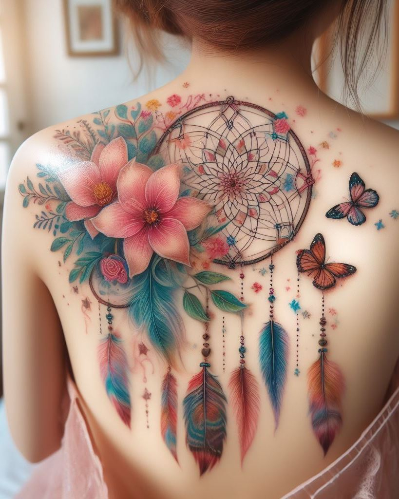 Turn your back into a talisman of good dreams with dreamcatcher tattoos. Each intricate thread and feather symbolizes a guardian of your night-time fantasies.