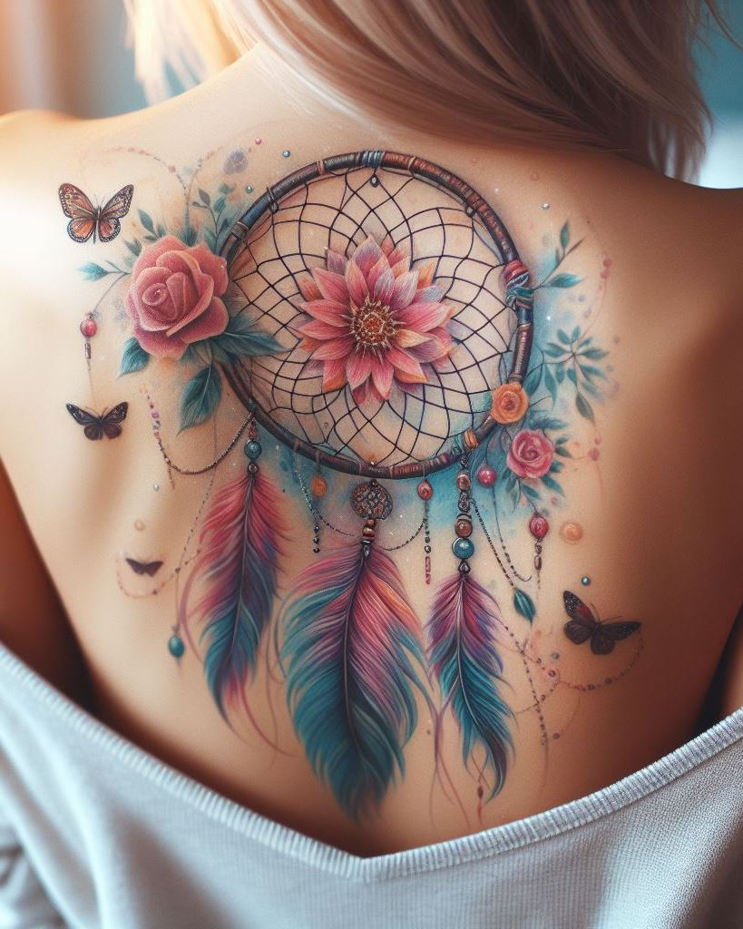 Dream big and keep your spirits high with dreamcatcher tattoos on your shoulder and back. These designs are a perfect blend of beauty and protection, keeping the good vibes flowing.