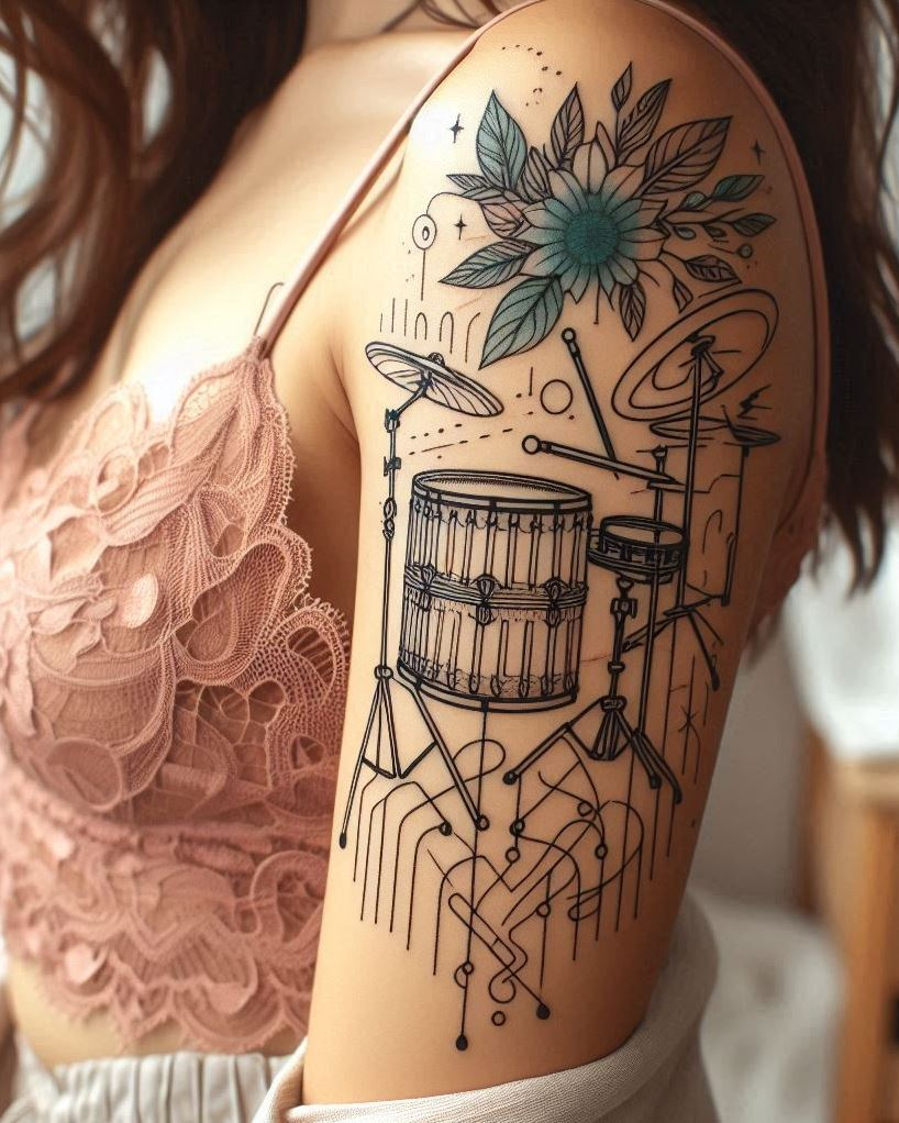 Got rhythm in your veins? Drum set themed tattoos are the perfect way to showcase your inner percussionist. These designs let you carry the beat with you, wherever life takes you.