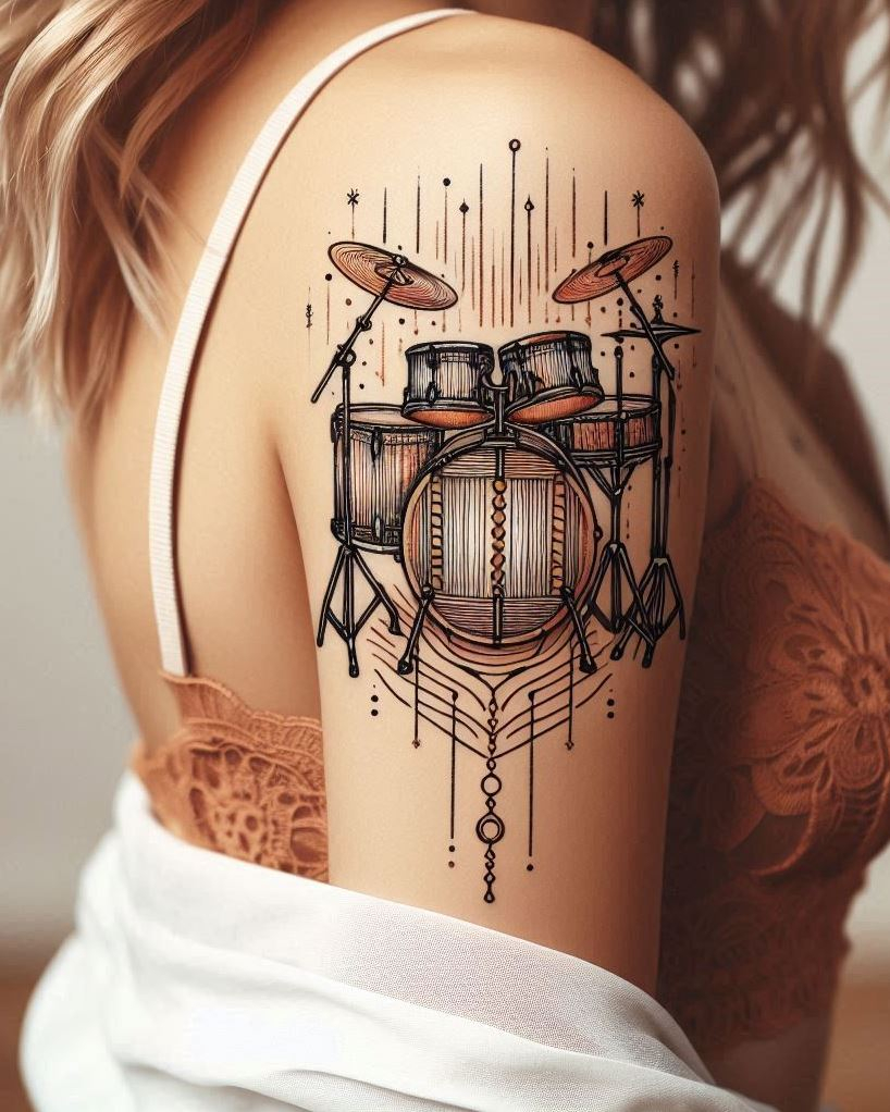 Drum up some tattoo inspiration with drum set designs that resonate with your musical soul. These tattoos are a celebration of your love for drumming, making your skin a canvas of rhythm and beats.